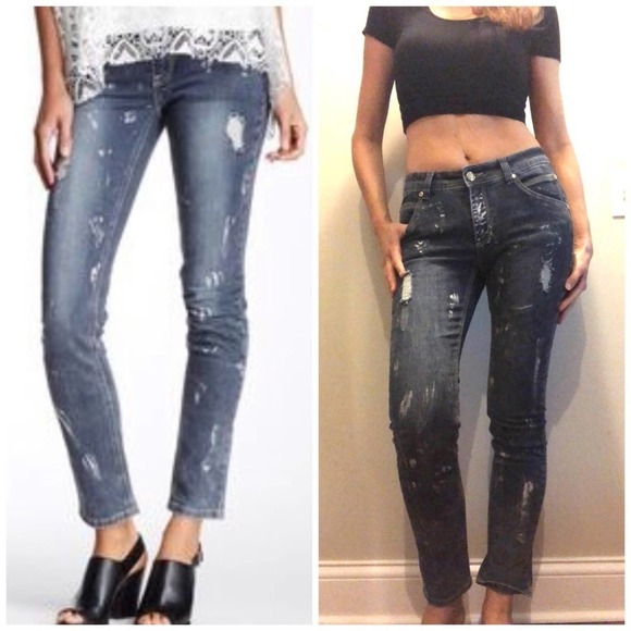 Nicole Benisti Distressed Jean Gray Size 28 Paint Splat NWOT Distressed Denim - Picture 1 of 16